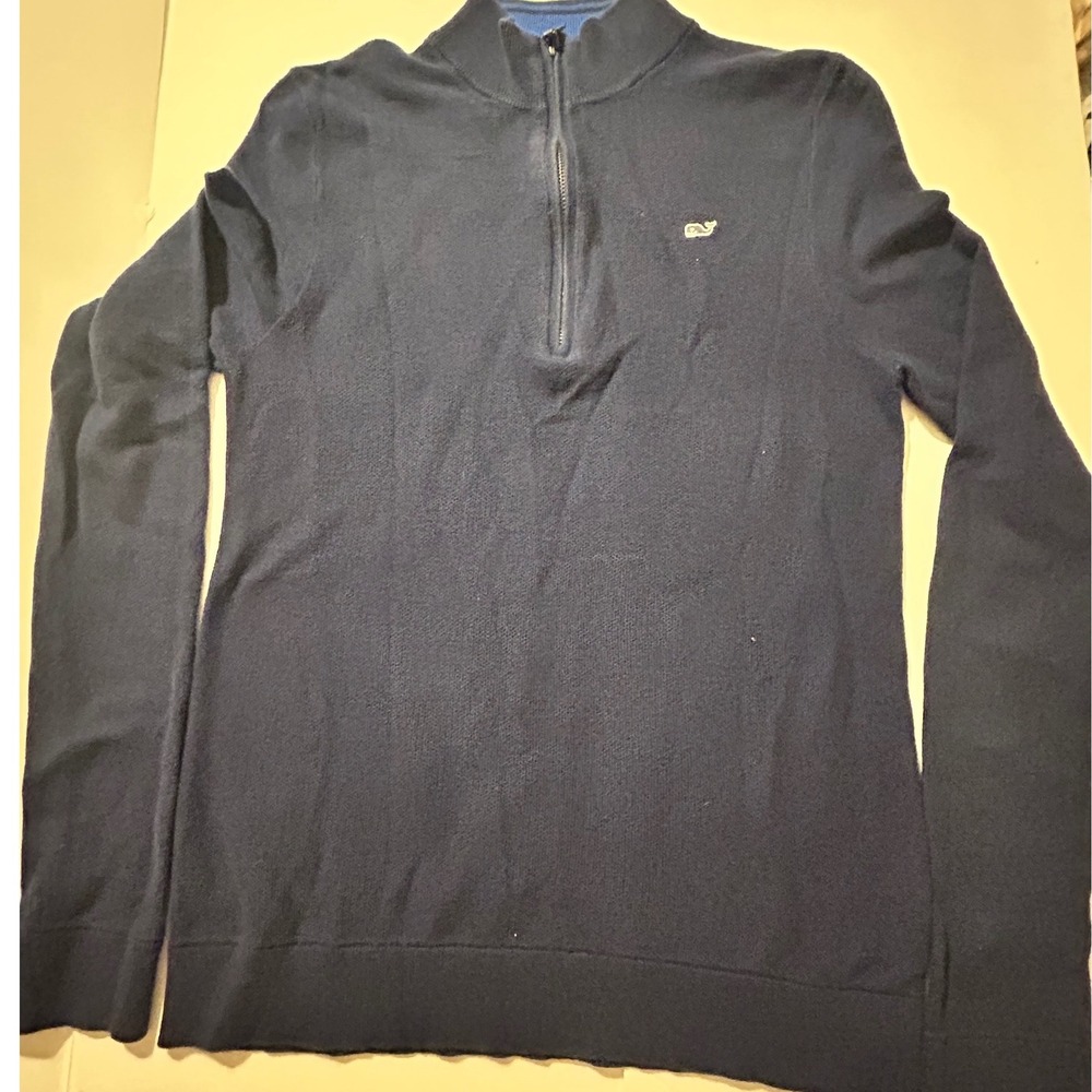 Vineyard Vines Womens Navy Blue 100% Cotton Quarter Zip Pullover Sweater L 16